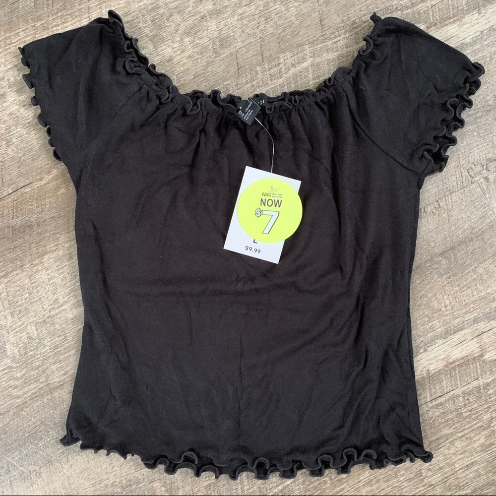 3 FOR $15 Black Lettuce Edge Crop Top Forever21